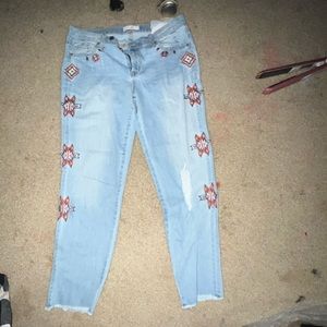 Jeans with chevron print.